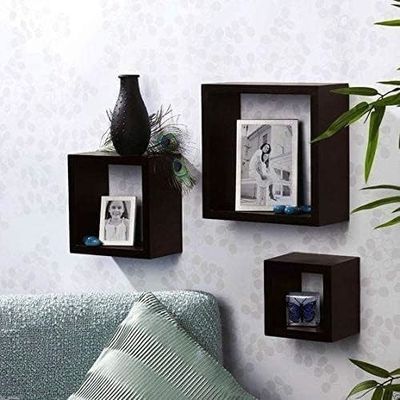 Set de 3 pratos de madeira preta, estante de armazenamento, estante de parede, móveis de cozinha
