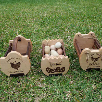 Cesto de armazenamento de cozinha de fazenda rústica com logotipo personalizado Impressão de cesto de ovos de madeira