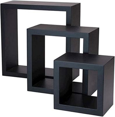 Set de 3 pratos de madeira preta, estante de armazenamento, estante de parede, móveis de cozinha