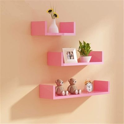 Prateleiras de parede rosa de madeira pintada em forma de U ajustáveis Set de 3 para banheiro sala de estar
