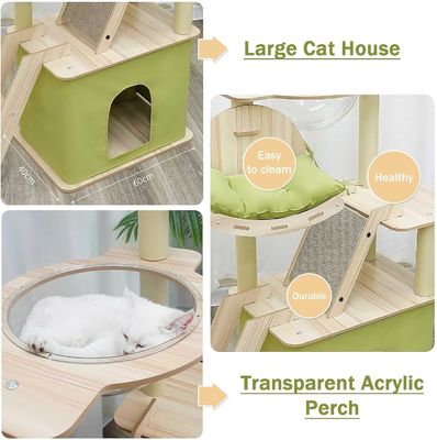Condomínio de gatos de vários níveis com postes de raspagem Sisal e construção de madeira durável