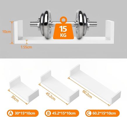 Não inflável em forma de U, flutuante montado em madeira, estante de parede de 3 50cm 35cm 25cm cozinha