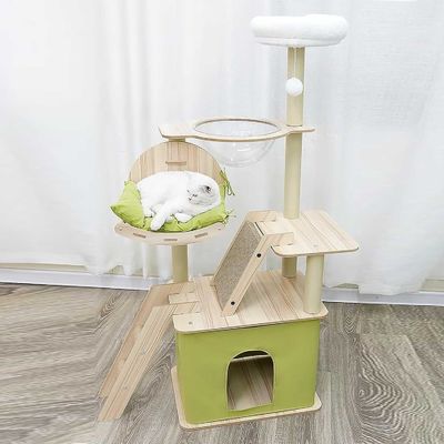 Condomínio de gatos de vários níveis com postes de raspagem Sisal e construção de madeira durável