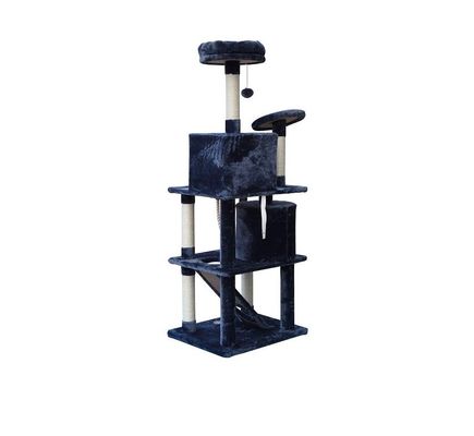 Mobiliário de sala de estar cinza escuro 4 plataformas 64 polegadas árvore de gato com 2 camas cubos casa de jogos