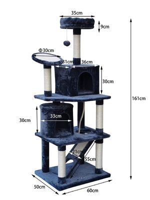 Mobiliário de sala de estar cinza escuro 4 plataformas 64 polegadas árvore de gato com 2 camas cubos casa de jogos