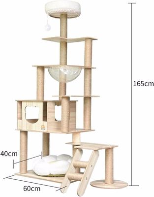 Torre de gato de madeira de tamanho personalizado com componentes de arranhador de estrutura de escalada de vários níveis