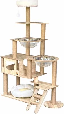 Torre de gato de madeira de tamanho personalizado com componentes de arranhador de estrutura de escalada de vários níveis