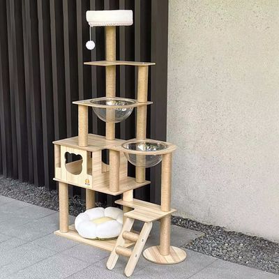 Torre de gato de madeira de tamanho personalizado com componentes de arranhador de estrutura de escalada de vários níveis