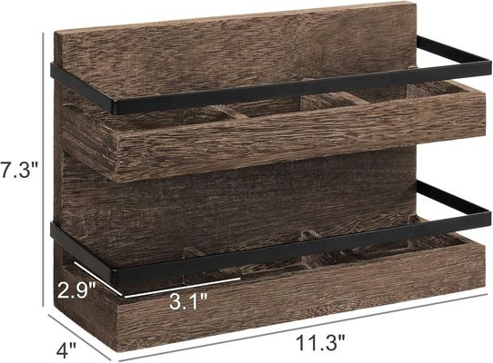 Sacos de chá de madeira rústicos de 2 níveis porta caixa de chá montada na parede para exposição de temperos de café prateleira estante de chá