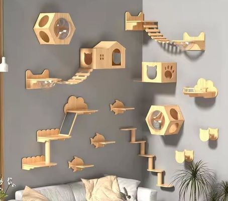 Tamanho personalizado cama de gato montada na parede prateleira de madeira de tabuleiro para gatos para escalar na sala de estar