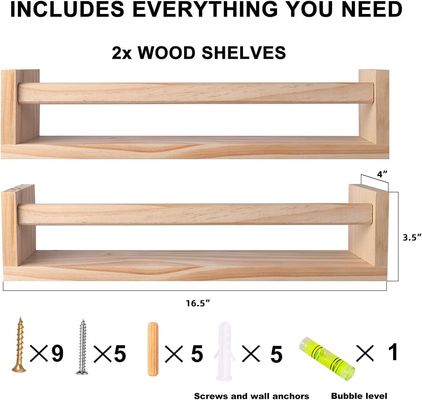 E-mail Embalagem Decoração de casa e estantes de berçário Conjunto de 2 Madeira Natural Estante de Livros Flutuante