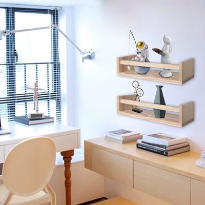 E-mail Embalagem Decoração de casa e estantes de berçário Conjunto de 2 Madeira Natural Estante de Livros Flutuante