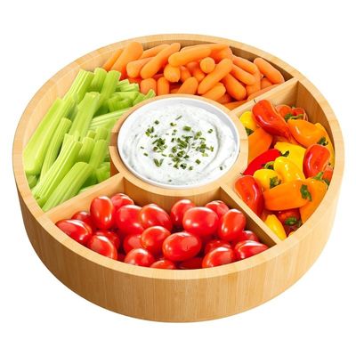 202407 Taça redonda de serviço de bambu com tigela de cerâmica de amostragem gratuita ou devolvida