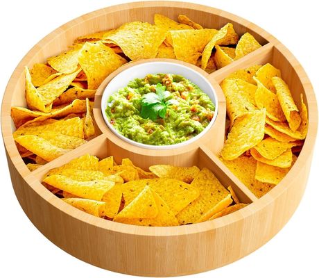 202407 Taça redonda de serviço de bambu com tigela de cerâmica de amostragem gratuita ou devolvida