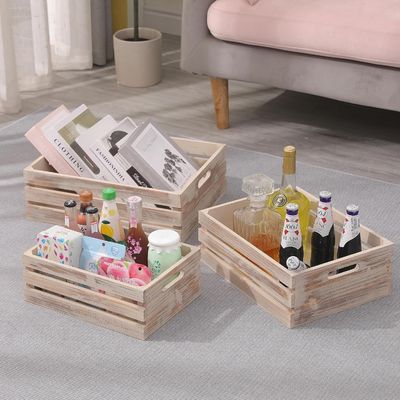 Caixas de armazenamento decorativas de madeira, conjunto de 3 caixas com alças 13,25x9,5x5.5