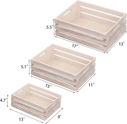 Caixas de armazenamento decorativas de madeira, conjunto de 3 caixas com alças 13,25x9,5x5.5