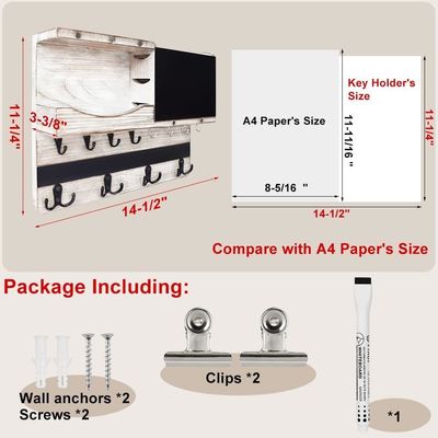 Montador de parede rústico ambiental organizador de chave e correio com chalkboard para decoração de casa de campo
