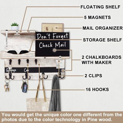 Montador de parede rústico ambiental organizador de chave e correio com chalkboard para decoração de casa de campo