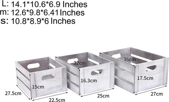 Caixa de exibição de madeira branca rústica Conjunto de 3 caixas de armazenamento de pinheiros decorativos