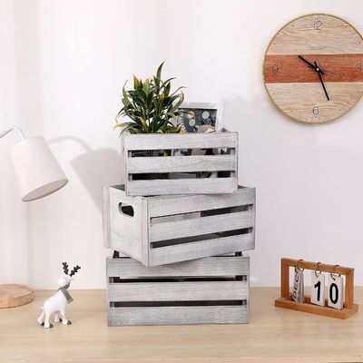 Caixa de exibição de madeira branca rústica Conjunto de 3 caixas de armazenamento de pinheiros decorativos