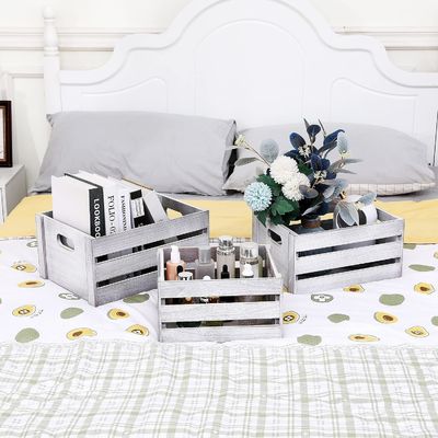 Caixa de exibição de madeira branca rústica Conjunto de 3 caixas de armazenamento de pinheiros decorativos