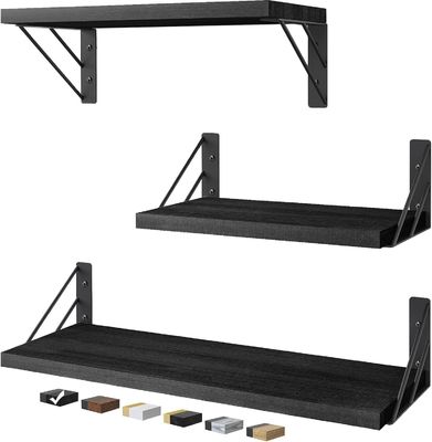 Conjunto de 3 modernas prateleiras flutuantes de madeira rústica para armazenamento