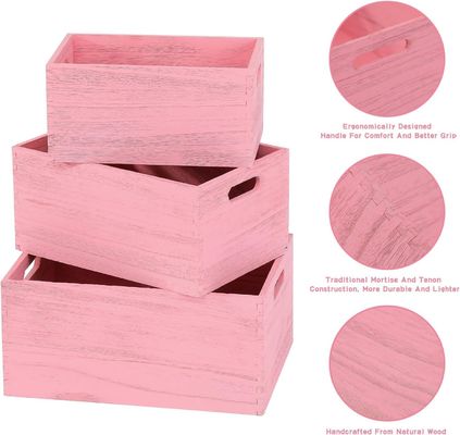 Conjunto de armazenamento de madeira artesanal para vegetais e frutas de pão Caixa de nidificação de 3 peças