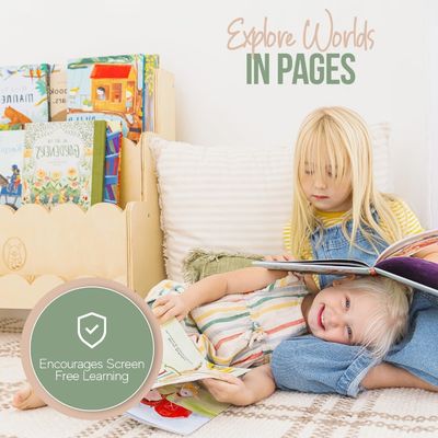 Estante de parede de madeira Decoração 3 camadas Montessori estante de livros para crianças na altura perfeita