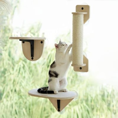 Casa Mobiliário Cat Climber Set Janela de madeira Percha Escalões de escalada e postes de raspagem