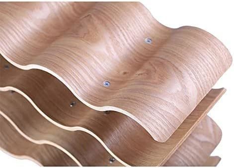 4 camadas de prateleira de madeira maciça personalizada para fácil instalação de armazenamento de garrafas de vinho de onda de madeira