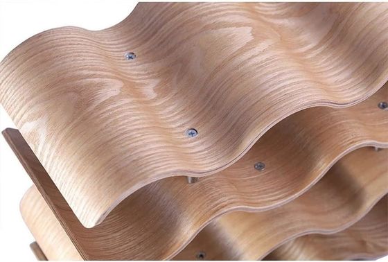 4 camadas de prateleira de madeira maciça personalizada para fácil instalação de armazenamento de garrafas de vinho de onda de madeira