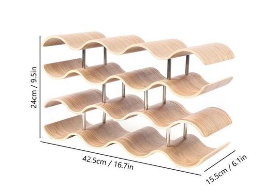 4 camadas de prateleira de madeira maciça personalizada para fácil instalação de armazenamento de garrafas de vinho de onda de madeira