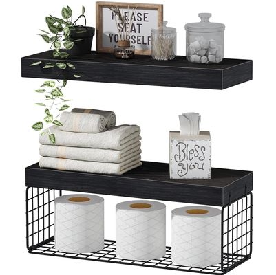 Bacias de madeira Prateleiras de banheiro Sobre a parede do banheiro Prateleiras flutuantes montadas Prateleiras de fazenda Armazenamento de papel higiênico