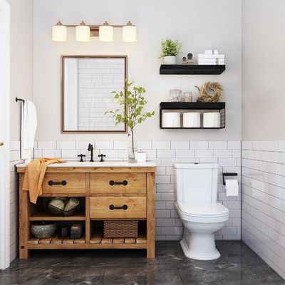 Bacias de madeira Prateleiras de banheiro Sobre a parede do banheiro Prateleiras flutuantes montadas Prateleiras de fazenda Armazenamento de papel higiênico