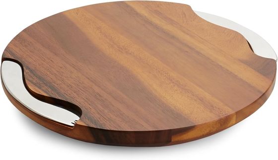 Logotipo personalizado Acceptável Tabela de corte de acácia de ranhuras redondas com faca e espalhadora