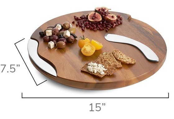 Logotipo personalizado Acceptável Tabela de corte de acácia de ranhuras redondas com faca e espalhadora