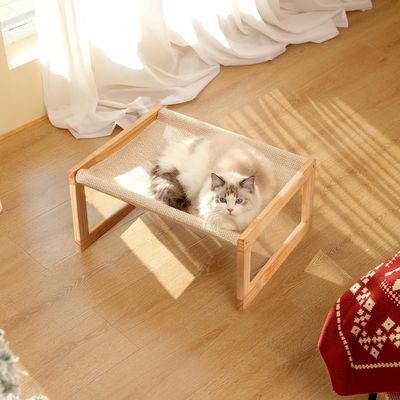 Embalagem de correio Y Maca de gato de madeira 21 x 16,5 polegadas Móveis elevados para animais de estimação Cor de madeira