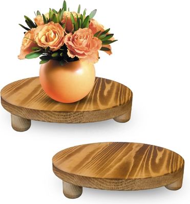 Caixa de madeira simples 2 Pacotes de madeira Riser Plant Stool Display Rack Round Pot Flower Pedestal Retro Plant