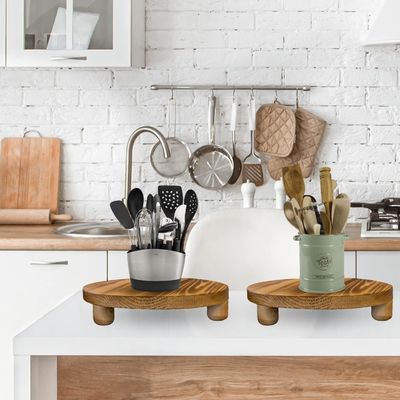 Caixa de madeira simples 2 Pacotes de madeira Riser Plant Stool Display Rack Round Pot Flower Pedestal Retro Plant