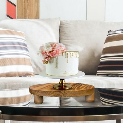 Caixa de madeira simples 2 Pacotes de madeira Riser Plant Stool Display Rack Round Pot Flower Pedestal Retro Plant