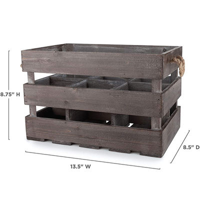 Caixa sólida de vinho de estilo vintage castanho de madeira, cesto com alças e cor de mancha