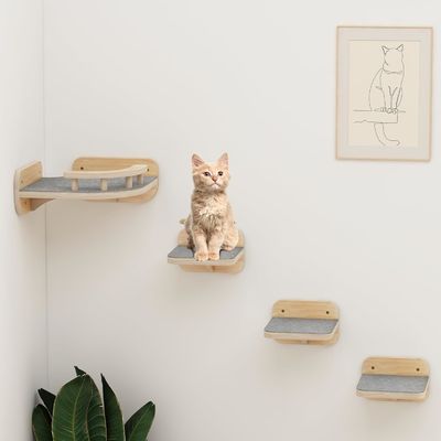 Casa Móveis Dimensões personalizadas Montado na parede Mobiliário de canto de gato Repositório de escalada Perchas com 3 passos largos