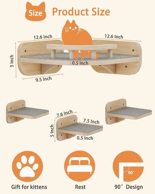 Casa Móveis Dimensões personalizadas Montado na parede Mobiliário de canto de gato Repositório de escalada Perchas com 3 passos largos