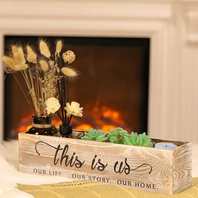 Caixa de plantação de madeira retangular para peças centrais rústicas Logotipo personalizado aceitável