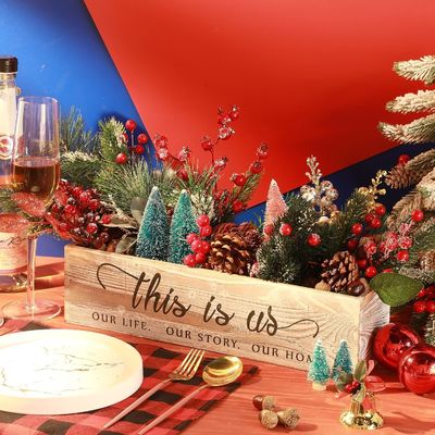 Caixa de plantação de madeira retangular para peças centrais rústicas Logotipo personalizado aceitável