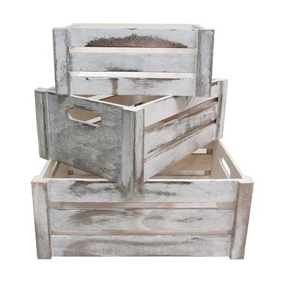 Conjunto de 3 caixas de madeira com alças de corda