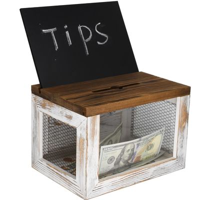 Design de grade de arame Acrílico Painel de madeira de pinho Caixa de coleta de doações de votos para artigos de mesa