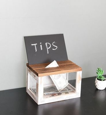 Design de grade de arame Acrílico Painel de madeira de pinho Caixa de coleta de doações de votos para artigos de mesa