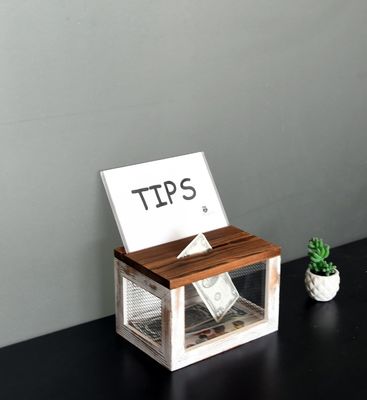 Design de grade de arame Acrílico Painel de madeira de pinho Caixa de coleta de doações de votos para artigos de mesa