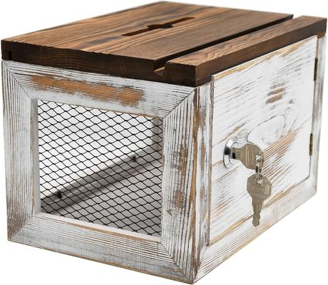 Design de grade de arame Acrílico Painel de madeira de pinho Caixa de coleta de doações de votos para artigos de mesa